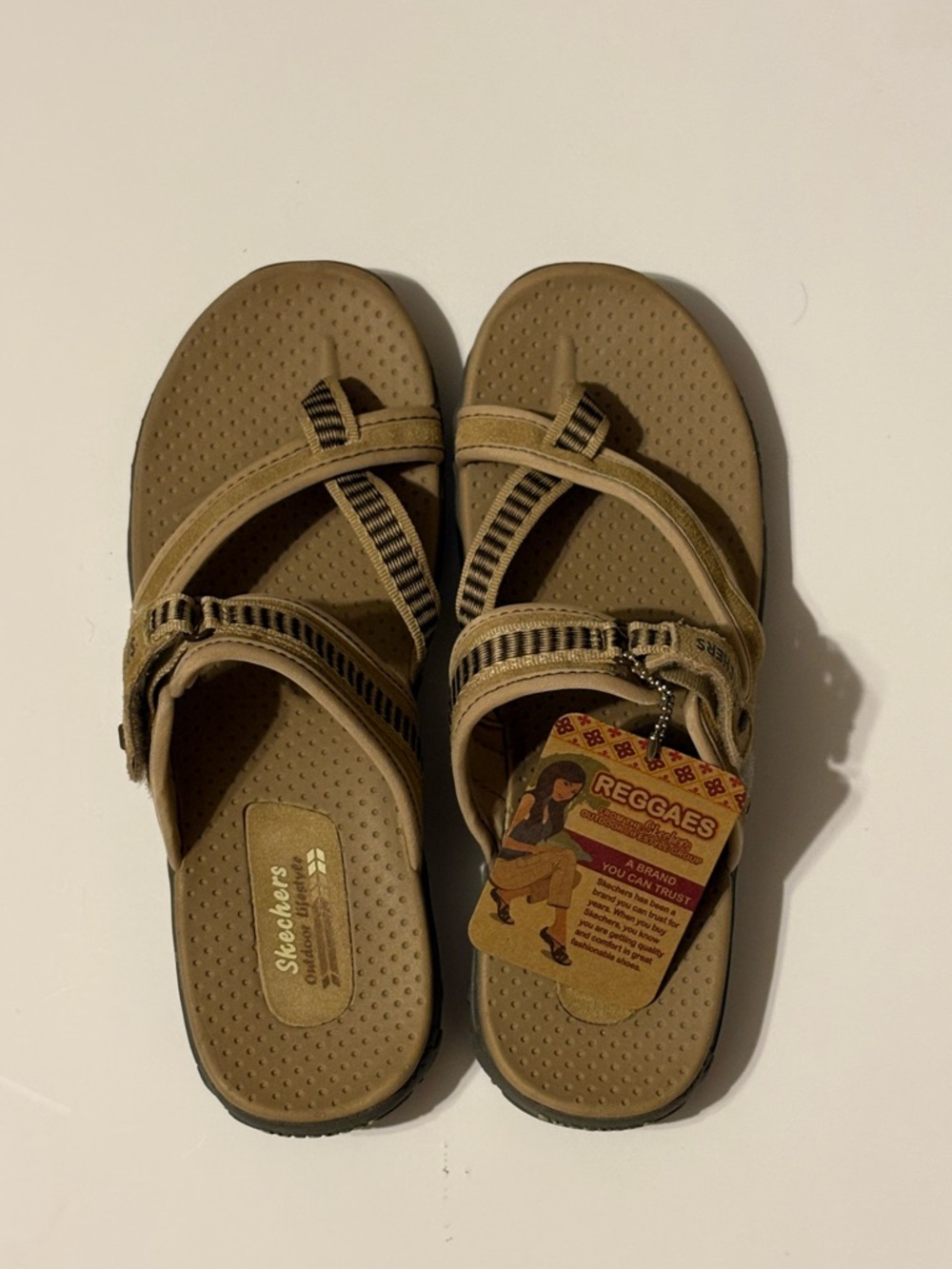 Skechers Adventure Women's Reggae Hook & Loop Strap Slide Sandal Tan and Brown